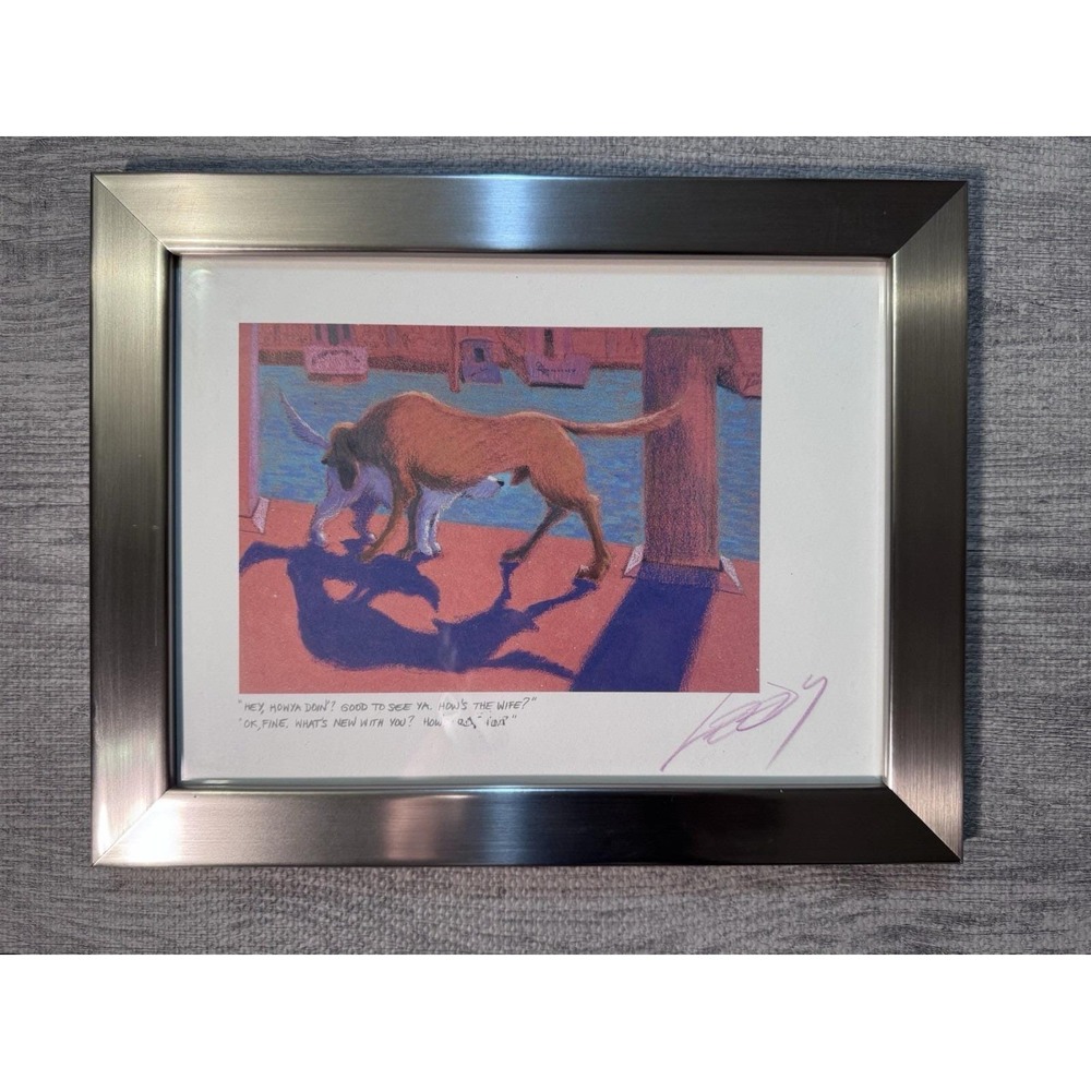 1996 Jeff Leedy Signed Dog Art Print "Hey Howya Doin" Funny Framed 11x14